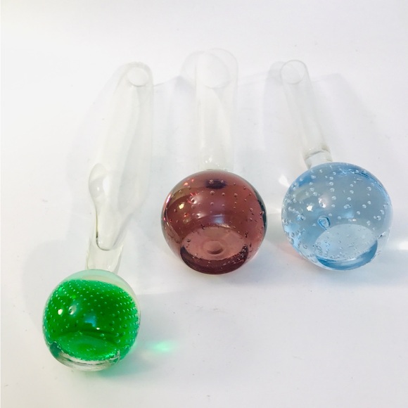 3 Vintage MCM Controlled Bubble Ball Bud Vases 10" 8" Green Blue Purple - Picture 12 of 13